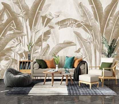 XMPMBM-Peel and Stick Beige Leaves Wallpaper Tropical Banana Leaf Mural | Tear-resistant,good adhesion,repositionable,and durable;does not peel off easily.size: L-137"X96" - color: X07, size: 137"x96"