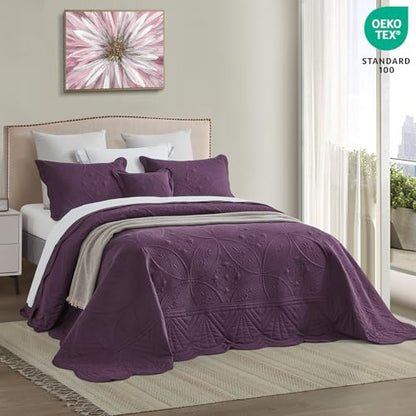 DaisyHuang Bedspread - Full Size Bedding Cover - Modern & Contemporary Coverlet Set, Real Stitching, Reversible, Lightweight, 5 Piece, Purple - color: Plum, size: Full(96"x110")