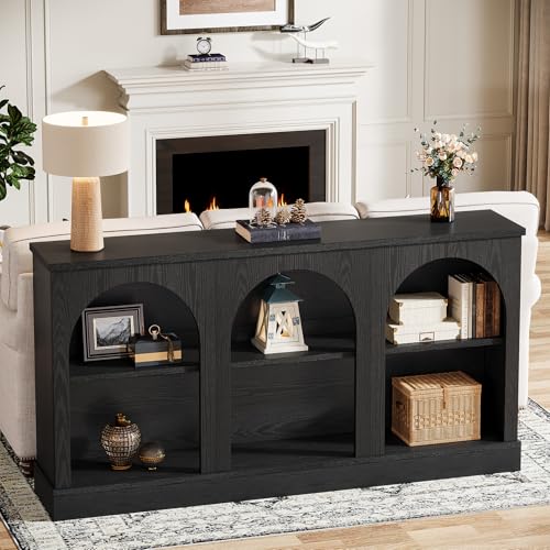 Tribesigns Black Console Table with Storage, 63" Long Arched Entryway Table | 3 Tier Wooden Farmhouse Rectangular Sofa Table Behind The Couch for Entrance, Hallway, Foyer, Living Room - color: Black