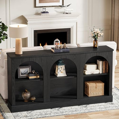 Tribesigns Black Console Table with Storage, 63" Long Arched Entryway Table | 3 Tier Wooden Farmhouse Rectangular Sofa Table Behind The Couch for Entrance, Hallway, Foyer, Living Room - color: Black