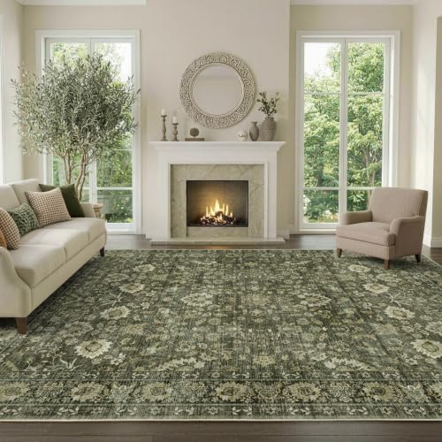 6x9 Ft Large Area Rugs for Living Room, Soft Non-Slip Machine Washable Rug, Vintage Stain Resistant Carpets for Bedroom Nursery Dining Room Home Decor (Green) - color: B-f06 Green, size: 6' x 9' (Rectangular)