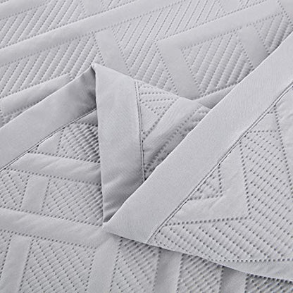 CHIXIN Quilt Queen Size - Geometric Pattern Bedspread Coverlet Set - Modern & Contemporary Style Bedding Cover, Ultrasonic Quilting, Reversible, Lightweight, 4 Piece, Light Grey - color: 1- Grey, size: Full/Queen(90"x92")