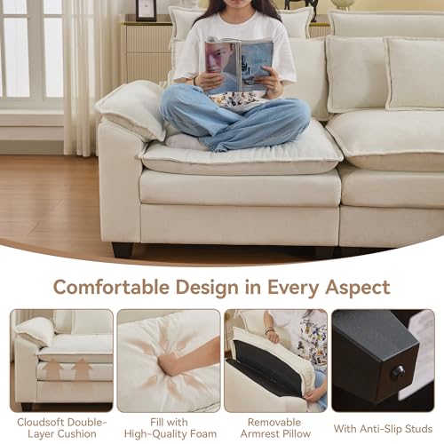 134'' Cloud Modern 4 Seater Couch with Detachable Headrest, Modular Sectional Sofa with 2 Ottoman, Oversized U Shape Chenille Comfy Sofa with Armrests for Living Room, Beige - color: Beige, size: U Shaped Couch