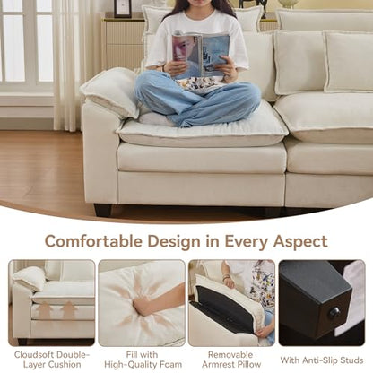 134'' Cloud Modern 4 Seater Couch with Detachable Headrest, Modular Sectional Sofa with 2 Ottoman, Oversized U Shape Chenille Comfy Sofa with Armrests for Living Room, Beige - color: Beige, size: U Shaped Couch