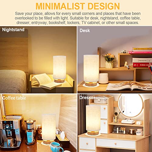 Small Bedside Table Lamp for Bedroom set of 2,Minimalist Wood Base & Round Fabric Shade,Mini Cute Cozy Warm Nightstand Boho Lamp set, Study Desk Night Stand Light for Room, Dorm,Nursery,Living Room - size: Round - Set of 2