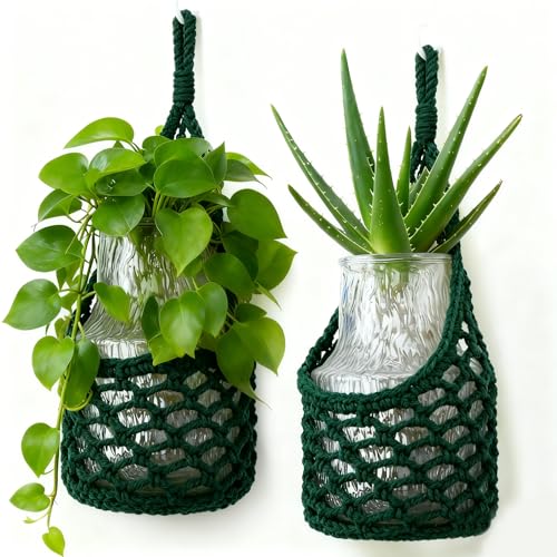 Macrame Wall Plant Hanger, Hanging Planter Basket Holder, Wall Planters for Indoor Plants, for Up to 6 Inch Pot (Green, 6-Inch) - color: Green, size: 6-Inch