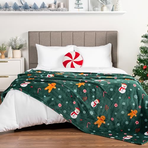 PAVILIA Christmas Gingerbread Throw Blanket | Green Holiday Christmas Fleece Blanket | Soft, Plush, Warm Winter Cabin Throw, 60x80 (Green Gingerbread) - color: Green Gingerbread, size: 60 x 80 Inches - Twin