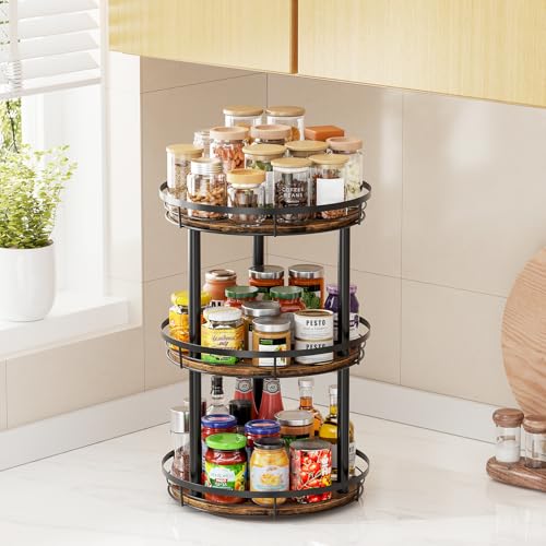LAMU 10'' Wood Lazy Susan Spice Rack Organizer, 3 Tier Spice Organization for Cabinet, Countertop, Kitchen, Table Top, Pantry, Condiment and Seasoning Rack Organizer - size: 3 Tier 10 in