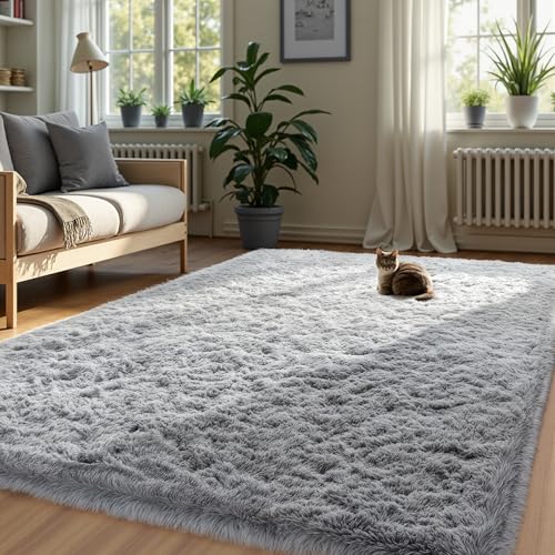 Zentavio Area Rugs for Living Room Rugs for Bedroom 4x6 Carpet Fluffy Furry Soft Shag Aesthetic Plush High Pile Gray Throw Rug for Nursery Kids Room Dorm Light Grey - color: Light Grey, size: 4' x 6' (Rectangular)