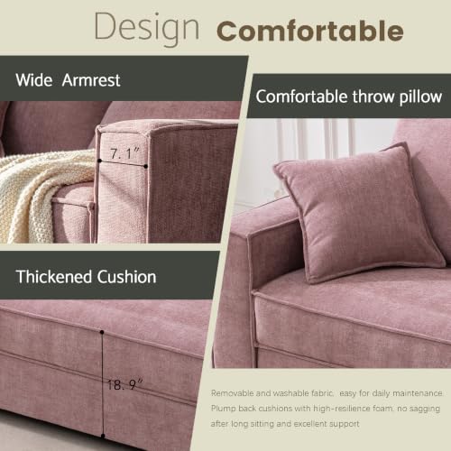 YUHUASHI Linen Fabric Loveseat Sofa, Modern Upholstered 2-Seater Couch with Square Arms and Throw Pillow, Sturdy Small Space Sofa Furniture for Living Room Bedroom Apartment (Pink, 65 Inch W) - color: Pink, size: 65 Inch W