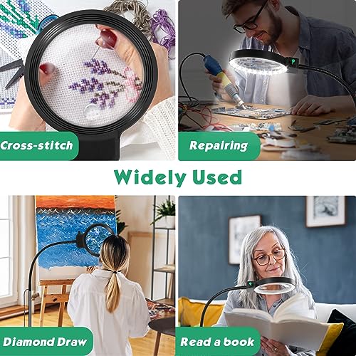 Large 10X Rechargeable Hands Free Magnifying Glass for Reading with Light | Flexible Gooseneck Floor Magnifying Lamp,36 LED,Adjustable Brightness,Lighted Magnifiers for Reading,Sewing,Crafts