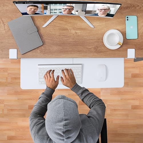 ETHU Keyboard Tray Under Desk, 26.77" X 11.81" Large Size Keyboard Tray with C Clamp-on Mount Easy to Install, Computer Keyboard Stand, Ergonomic Keyboard Tray for Home and Office(White) - color: White