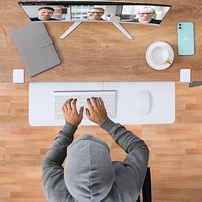ETHU Keyboard Tray Under Desk, 26.77" X 11.81" Large Size Keyboard Tray with C Clamp-on Mount Easy to Install, Computer Keyboard Stand, Ergonomic Keyboard Tray for Home and Office(White) - color: White