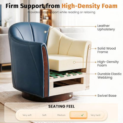 360° Swivel Accent Chair, Faux Leather Swivel Barrel Chairs | Nailhead Trim & Wood Base, Round Armchair Club Chair, Modern Reading Chairs for Living Room (BX01, Wood Blue) - color: Wood Blue