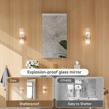 20" x 36" Bathroom Medicine Cabinet with Mirror, Recessed or Wall Mount | Medicine Cabinets with Adjustable Glass Shelves, Soft-Closed Hinge, Chrome Aluminum Frame, Reverse Installation - size: 20" x 36"