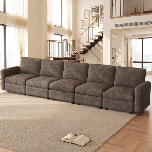 Guyii 143.7" Dark Brown 5-Piece Sofa Set, Extra-Large 5-Seater Modular Sectional Sofa, Modern Convertible Sectional Couch for Living Room, Bedroom, Home - color: Dark Brown, size: 5 Seat Sofa (No Ottoman)