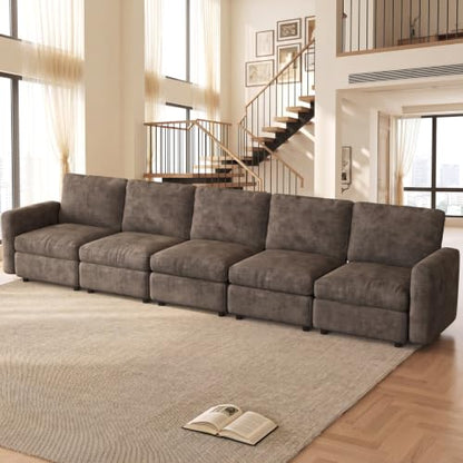 Guyii 143.7" Dark Brown 5-Piece Sofa Set, Extra-Large 5-Seater Modular Sectional Sofa, Modern Convertible Sectional Couch for Living Room, Bedroom, Home - color: Dark Brown, size: 5 Seat Sofa (No Ottoman)