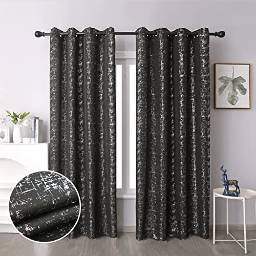 Taisier Home Silver Foil Print Linen Textured Curtains Geometric Dots Pattern Design Curtains for Nursery Toy Room Thermal Insulated Window Treatment 2 Panels 54" L,Black and Silver Drapes Print - color: Black/Silver, size: 52"W x 54"L (Pack of 2)