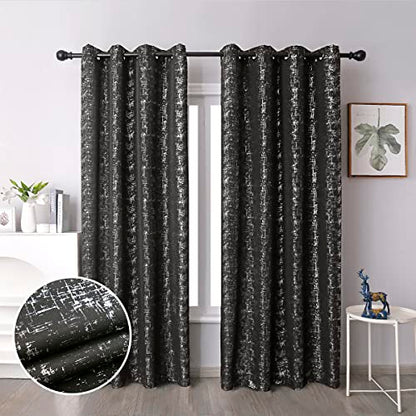 Taisier Home Silver Foil Print Linen Textured Curtains Geometric Dots Pattern Design Curtains for Nursery Toy Room Thermal Insulated Window Treatment 2 Panels 54" L,Black and Silver Drapes Print - color: Black/Silver, size: 52"W x 54"L (Pack of 2)