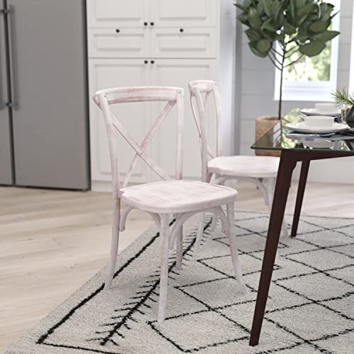 Merrick Lane Bardstown X-Back Bistro Style Wooden Dining Chair for Kitchens and Dining Rooms, High-Back Wood Stackable Kitchen Chair, Lime Wash - color: Lime Wash