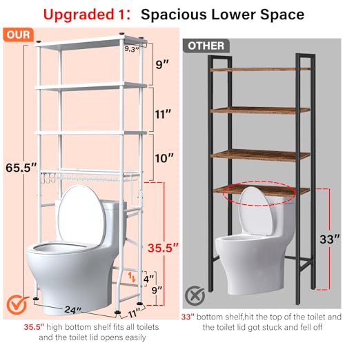 Over the Toilet Storage shelf, 4-Tier Bathroom Organizer Rack, Easy To Install with Adjustable Feet Pad and Basket Freestanding Bathroom Shelves Above Toilet, Space Saver Toilet Storage Cabinet(White) - color: White
