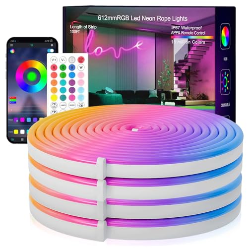 SILFU Neon Rope Lights, 100FT (2x50FT) RGB LED Strip Lights | Waterproof IP67 LED Lights for Bedroom, DIY Design, Music Sync, 44Key Remote Control, Multiple Modes for Bedroom,Decoration - size: 98.4FT