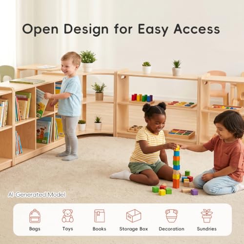 OOOK 2-Tier Montessori Bookshelf, Double-Sided Toy Organizers and Storage | FSC Safety, Toddler Open Bookshelf Suitable for Classroom, Kids Room, Playroom and Daycare Center, 32.7"W×11.4"D×23.2"H - size: 32.7 x 11.4 x 23.2 inches