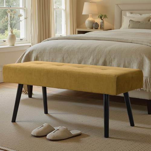 Comfy to go Entryway Bench - Bench for Bedroom, Modern Ottoman End of Bed, Corduroy Padded Benches for Living Room, Foyer, Mudroom, Hallway - 39" L x 14" W x 17" H | Padded Bench for Bedroom, Living Room, Foyer, Mudroom, Hallway, Window, Reading, Footrest