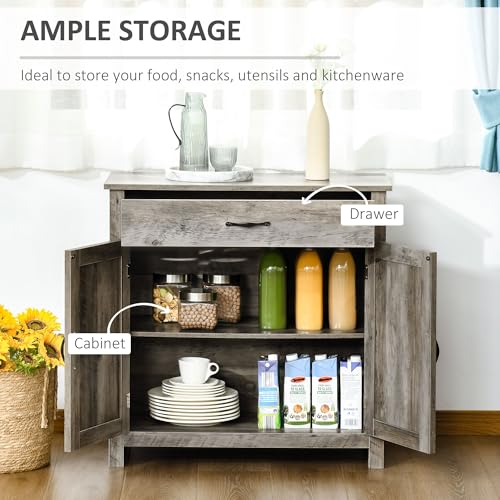 HOMCOM Farmhouse Sideboard Buffet Cabinet Barn Door Gray | Coffee Bar Cabinet, Drawer, Adjustable Shelf, Kitchen, Living Room, Entryway - color: Grey