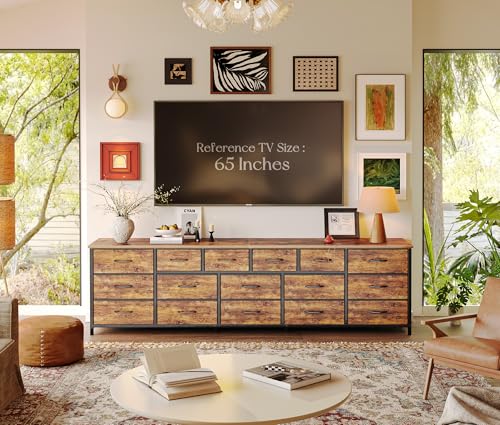 Huuger 77.6" Long Dresser for Bedroom, 16 Drawer Fabric Dresser for Closet, Wide Chest of Drawers with Storage, TV Stand for 65, 75, 85 Inch TV, 77.6" W x 13" D x 26.4" H, Rustic Brown - color: Rustic Brown