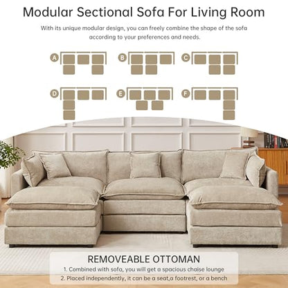 HIPIHOM Modular Sectional Sofa, 112.2 Inch U Shaped Couch Set with Armrests, 3-Seater Comfy Cloud Couches for Living Room Apartment, Coffee - color: Coffee, size: 112'' - U Shape