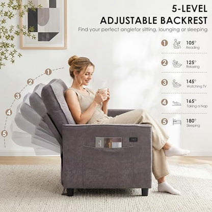 Dreamzie 55'' 3 in 1 Convertible Sofa Bed with USB Charging Ports, Pull Out Couch with Adjustable Backrest and Side Pockets, Sleeper Sofa for Living Room, Apartment, RV, Easy Assembly - Grey - color: Grey