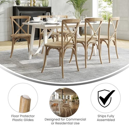 Merrick Lane Bardstown X-Back Bistro Style Wooden Dining Chair for Kitchens and Dining Rooms, High-Back Wood Stackable Kitchen Chair, Natural with White Grain