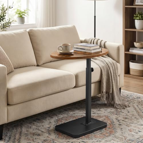 HOOBRO C Shaped End Table Adjustable Height, Small Tv Tray Table for Sofa | Small Oval C Shaped Side Table That Slide Under, Coffee Table for Couch, Small Spaces, for Living Room and Bedroom - color: Rustic Brown + Black