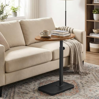 HOOBRO C Shaped End Table Adjustable Height, Small Tv Tray Table for Sofa | Small Oval C Shaped Side Table That Slide Under, Coffee Table for Couch, Small Spaces, for Living Room and Bedroom - color: Rustic Brown + Black