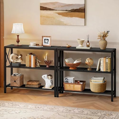 Hoctieon Set of 2 Industrial Console Table, 3 Tier Entryway Table, Metal Frame, Sofa Table with Shelf, Hallway Table, Entrance Table for Entryway, Living Room, Foyer, Hallway, Black - color: Black, size: 2 Pack