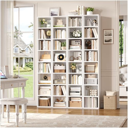 FOTOSOK 2 Pcs 71'' Tall Narrow Bookshelf, 8-Tier Media Tower Rack Set of 2 | CD DVD Storage Cabinet with Adjustable Shelves, Tall Narrow Bookcase Skinny Display Bookshelf Slim Shelf, White - color: White
