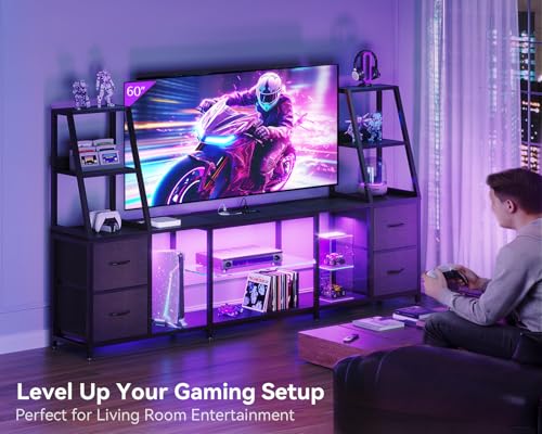 Casaottima LED TV Stand for 50–65 Inch TVs with Power Outlets & RGB Ligths, Gaming Entertainment Center with 4 Drawers & Storage, Media Console Supports Up to 75/85/95 Inch Wall-Mounted TVs, Black - size: 87 Inch