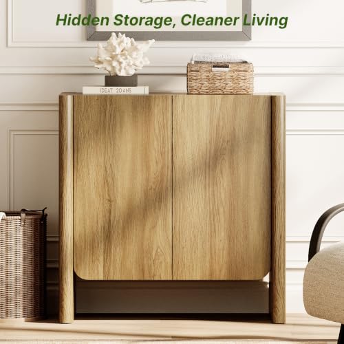 Buffet Cabinet, Coffee Bar Cabinet with Adjustable Shelf, Sideboard Storage for Living Room, Dining Room, Entryway, 31.5" W Rounded Wood Cabinet, Honey Brown - color: Brown