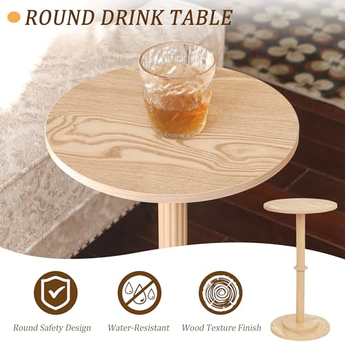 MaxSmeo Drink Table, Small Side Table for Small Spaces, Modern Round End Table with Fluted Wood Leg, Natural - color: Natural
