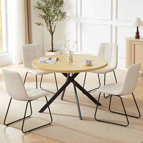 HIPIHOM 45.3 Inch Round Dining Table Set for 4, Mid Century Modern Small Coffee Set for Dining Room Kitchen Apartment (Cream Table + 4 U-Shaped White Chairs) - color: Cream Table+4 U-shaped White Chairs