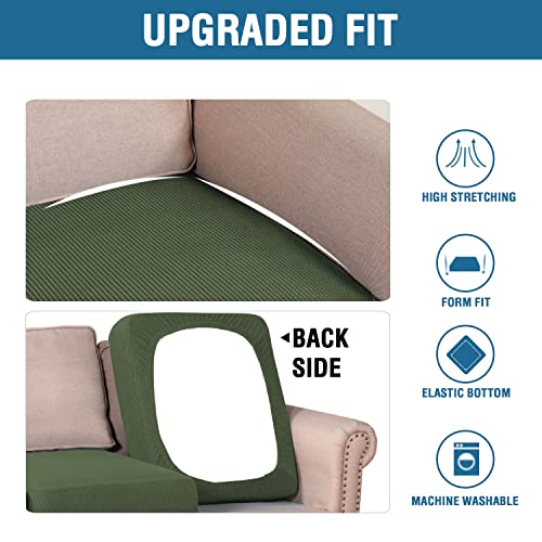 H.VERSAILTEX Super Stretch Individual Seat Cushion Covers Sofa Covers Couch Cushion Covers Slipcover Sets Thick Jacquard Textured Twill Fabric (2 Piece Large Sofa Cushion Covers, Bronze Green) - color: Bronze Green, size: 2 Cushion Sofa