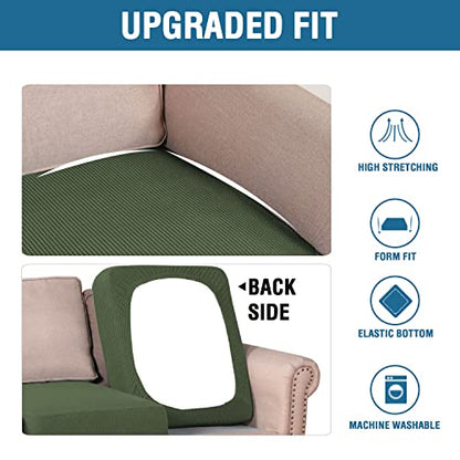 H.VERSAILTEX Super Stretch Individual Seat Cushion Covers Sofa Covers Couch Cushion Covers Slipcover Sets Thick Jacquard Textured Twill Fabric (2 Piece Medium Sofa Cushion Covers, Bronze Green) - color: Bronze Green, size: 2 Cushion Loveseat