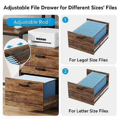Tribesigns 63 Inch Computer Desk with File Drawer Cabinet, Ergonomic Desk | Office Desk with Monitor Stand, Computer Table with Printer Space, Wood PC Table Workstation Desk for Home Office - color: Rustic Brown