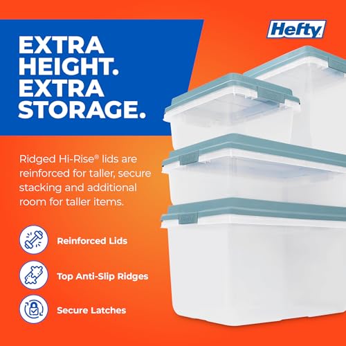 Hefty 6 Pack Lift Off Storage Bin with Lid, 32 Quart, Smoke Blue | Stackable Clear Plastic Container Totes for Home, Office, and Classroom Organization - size: 32 Qt - 6 Pack