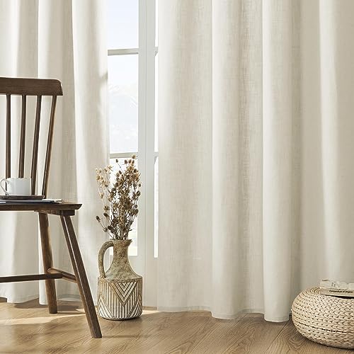 Joydeco Linen Curtains 72 inch Length 2 Panel Set, Light Filtering Curtain for Living Room Bedroom, 52 inch Wide Drapes with Rod Pocket Back Tab - color: Ivory on Linen, size: 52"W x 72"L (Pack of 2)