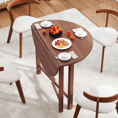 GOFLAME 36” Folding Dining Table for 2-4, Round Drop Leaf Kitchen Table with Solid Wood Legs, Space Saving Extendable Table for Dining Room, Living Room, Small Space, Walnut - color: Walnut