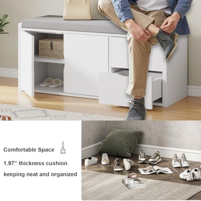 LVB Storage Entryway Bench, Long Shoe Bench with Drawers Storage Shelf | 40”Modern Entry Way Bench with Padded Cushioned Seating, Wood Shoe Rack Benchs for Foyer Entrance Living Bedroom, White Oak - color: White Oak