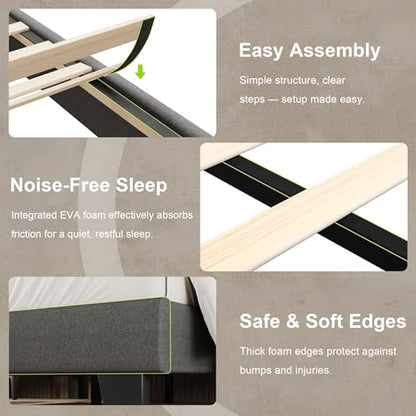 Einhomn Full Size Bed Frame with Headboard, Upholstered Linen Platform Bedframe with Solid Wooden Slats, Noise-Free, No Box Spring Needed, Easy Assembly, Dark Grey - color: Dark Grey, size: Full