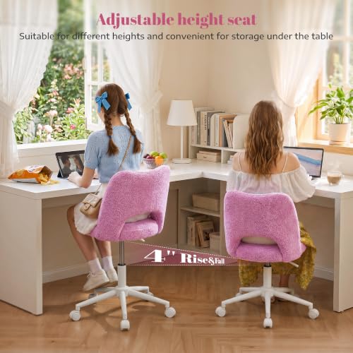 DurayLoly Vanity Chair with Wheels & Open Back,Light Purple | Soft Teddy Fabric, Armless, 6" Thick Cushion, Height Adjustable, 300 lbs, 360° Swivel for Vanity Table, Home Office - color: Light Purple